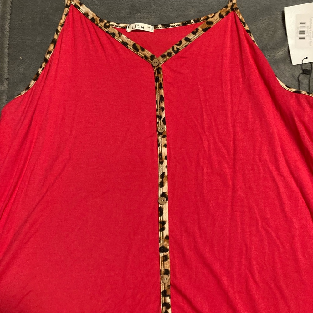 e luna Leopard Print Spaghetti Noodle Strap Shirt